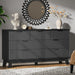 Fluted Dresser with 7 Drawers, 58" Wide Wood Chest of Drawers with Metal Handle, Wooden Dresser TV Stand, Modern Closet Clothes Storage Organizer for Bedroom, Living Room, Hallway, Solid Black