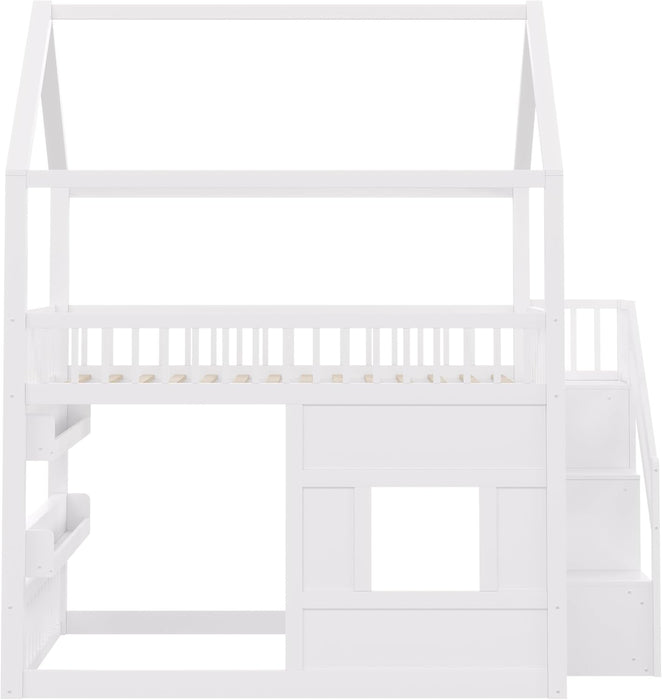 White FullSize House Loft Bed WithUnderbed Storage