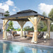 11FT X 13FT Outdoor Wood Gazebo - Patio Wooden Gazebo with Galvanized Steel Hardtop, Heavy-Duty Double Roof Gazebos with Netting & Curtains for Garden, Poolside, Deck, Backyard
