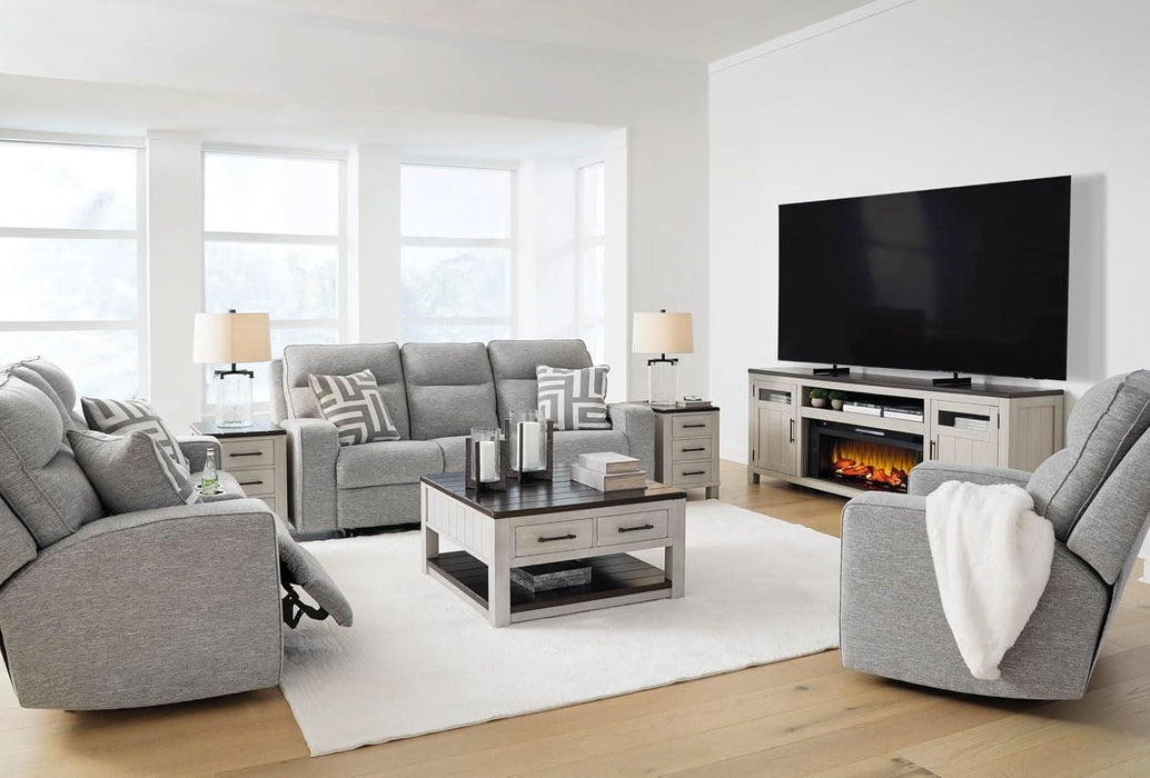 Biscoe Casual UV Resistant Power Reclining Sofa with Adjustable Headrest and USB Ports, Light Gray