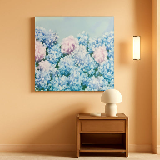 Blue Pink Hydrangea Canvas Wall Art - Large Giclee Floral Canvas Prints, Abstract Flower Wall Decor, Farmhouse Coastal Botanical Wall Art for Living Room Bedroom Bathroom Kitchen Office, Ready to Hang (Hydrangea, 20X40Inch)