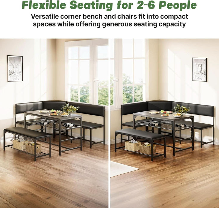 Kitchen Breakfast Nook Table Set with Soft Seat, Corner Dining Table Set for 4-6 People, Dining Room Sets for 4, Space Saving Kitchen Booth Seating with Table for Small Space, Deep Grey