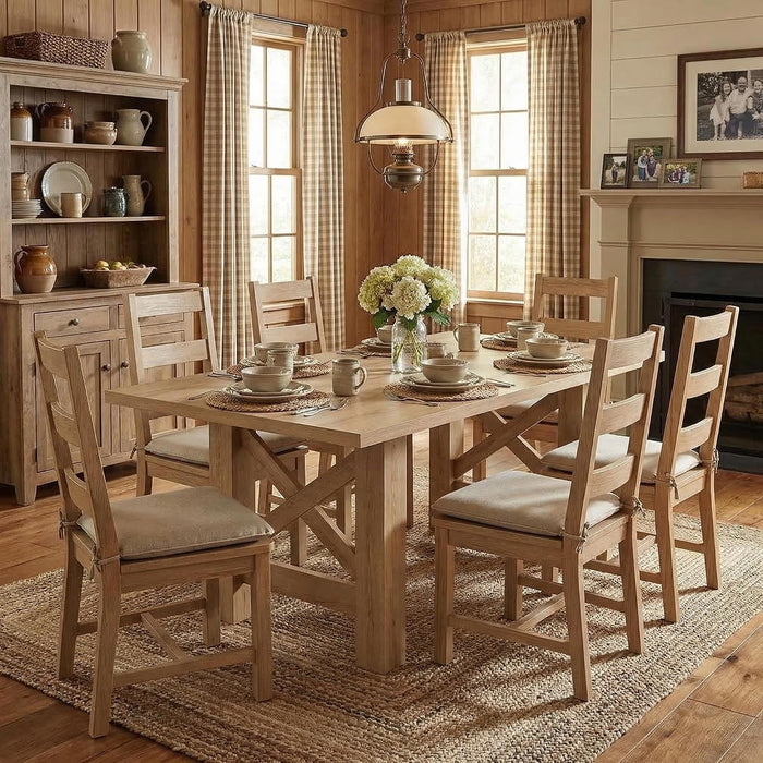 Wood Farmhouse Dining Table for 6-8, Heavy Duty Large Kitchen Table, 70.87" Long Rectangular Dining Room Tables with Strong Legs, Thickness Tabletop, for Big Family, Dinette, Natural