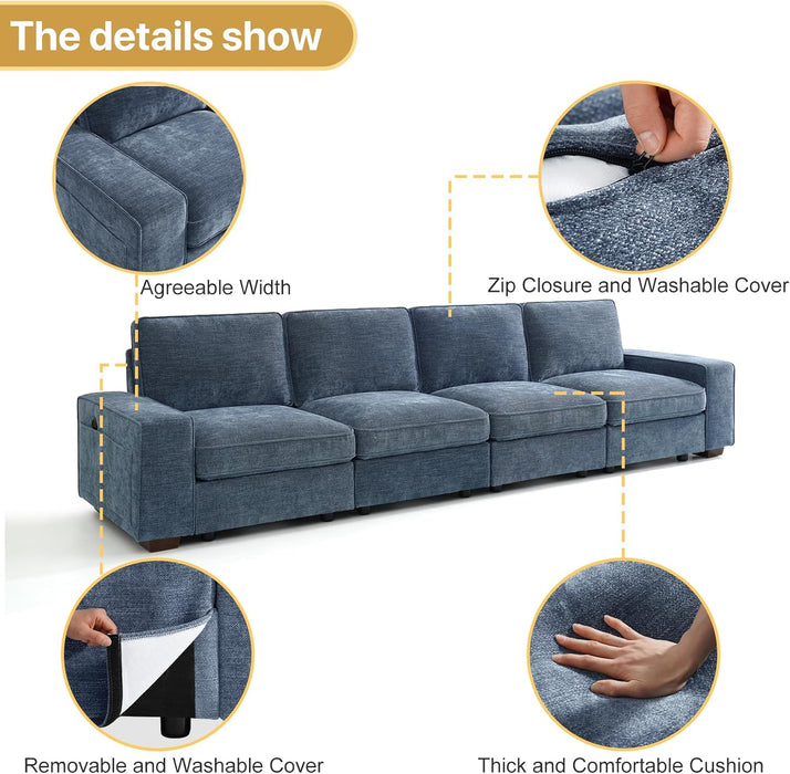 Blue U Shape Sectional Sofa for Living Room/Office 8 Seater Sofa Sets with Large Storage Space Comfy Chenille Cover (4-Seat Modular Sofa & 2×Loveseat Couch)