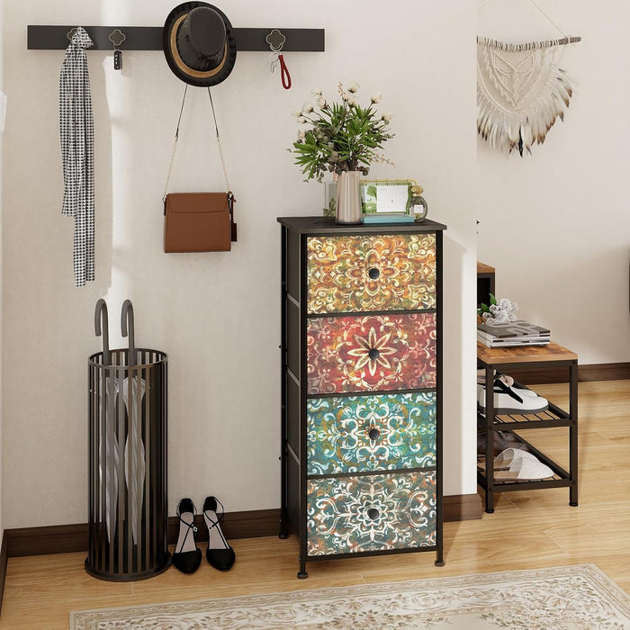 Mandala Fabric Drawers Dresser Narrow Chest Bedroom