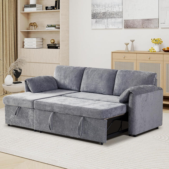 LightGray 83In Convertible PullOut Sofa Bed USBCharging