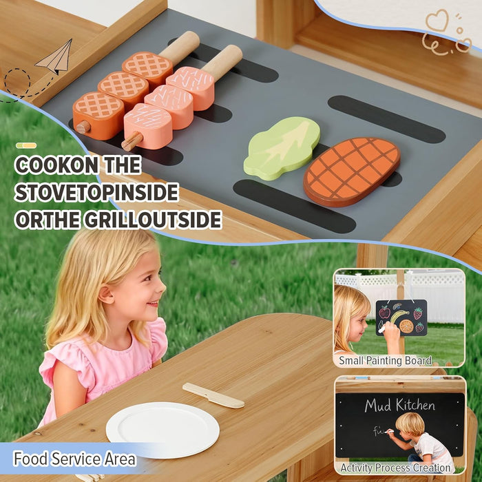 Kids Outdoor Playhouse, Mud Kitchen, BBQ Toys,Outdoor Playsets, Ideal Role Play Toy Gift for Toddlers and Kids Ages 3-8 (Yellow)