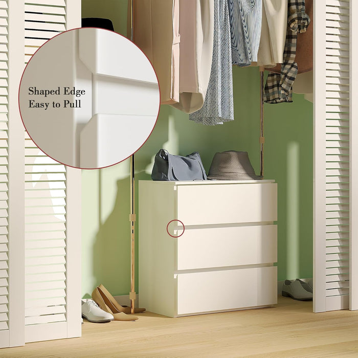 White Contemporary Engineered Wood 3 Drawer Dresser