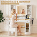 43.3" White Large Makeup Vanity Desk with Glass Top & RGB Lights | Smart LED Mirror, Acrylic-Cabinet, Charging-Station, Hairdryer-Rack