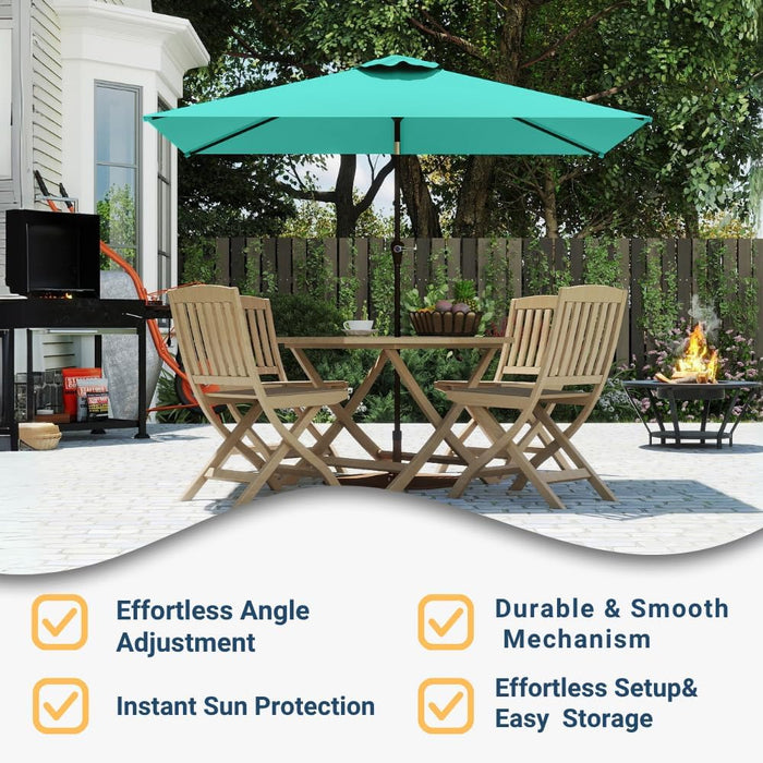 6.5' X 10' Rectangular Patio Umbrella Large Outdoor Market Umbrella W/ UV Protection, Push Button Tilt and Crank Lift, Rectangle Table Umbrella for Garden, Deck, Pool, Patio, Turquoise Blue
