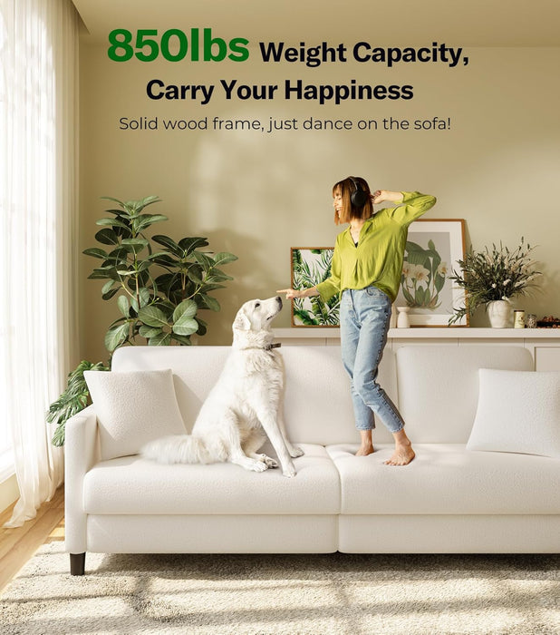 Beige 83Inch Sofa With ContouredBack ErgonomicSupport
