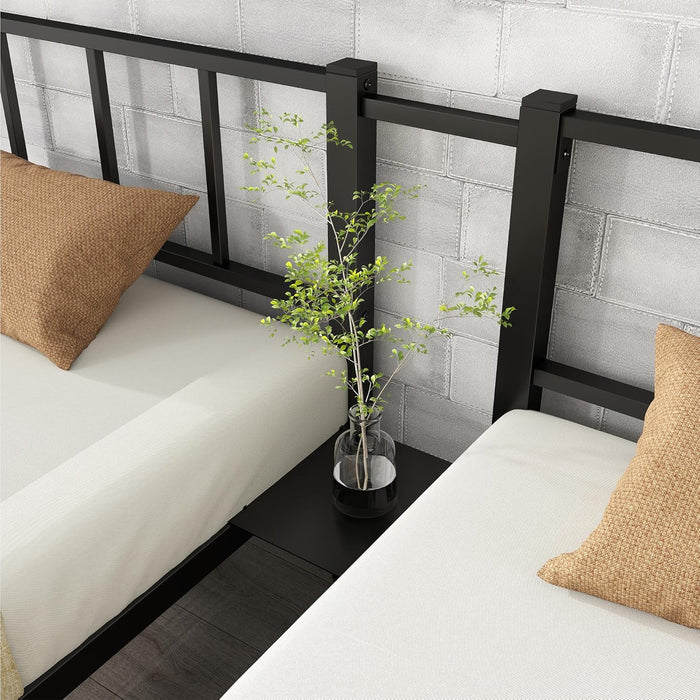 Triple Bunk Bed for Kids, Detachable Metal Twin over Twin over Twin Bunk Bed with Guardrails, Built-In Ladder, Shelf, Converts to 3 Separate Twin Beds, Easy Assembly, Black