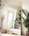 Full-Length Floor Mirror with Stand, 58"X18" Rectangle Style Full Body Standing Mirror for Bedroom, Living Room, Gym, Dorm - Shatter-Resistant & Easy Assembly, Gold