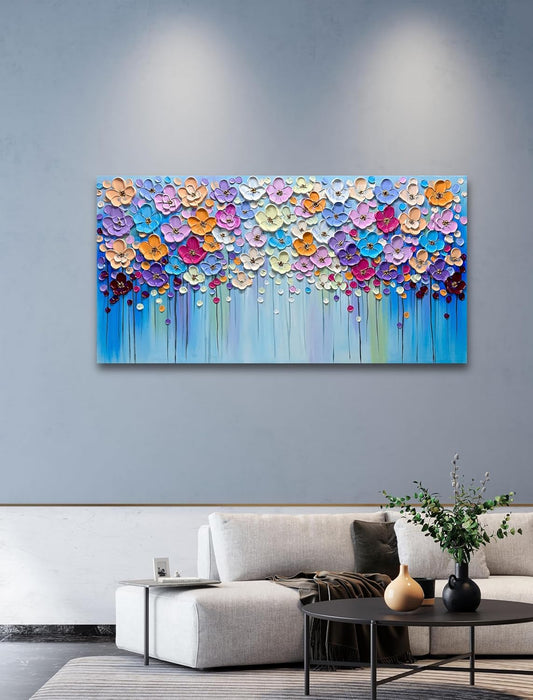3D Paintings, Modern Abstract Oil Painting Hand Painted on Canvas Abstract Artwork Picture Wall Decoration for Living Room - Gorgeous Flowers Wall Art-24X48 Inch