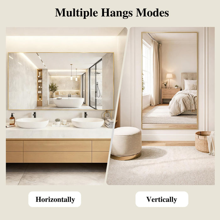 Gold Mirrors for Wall, 30X55 Inch Bathroom Mirror, Rectangular Wall Mirror for Living Room Bedroom Bathroom, Hangs Horizontally or Vertically