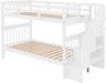 Twin over Twin Bunk Bed with Stairs, Solid Wood Bunk Bed Frame with Storage for Kids Teens Adults Bedroom Dorm - White