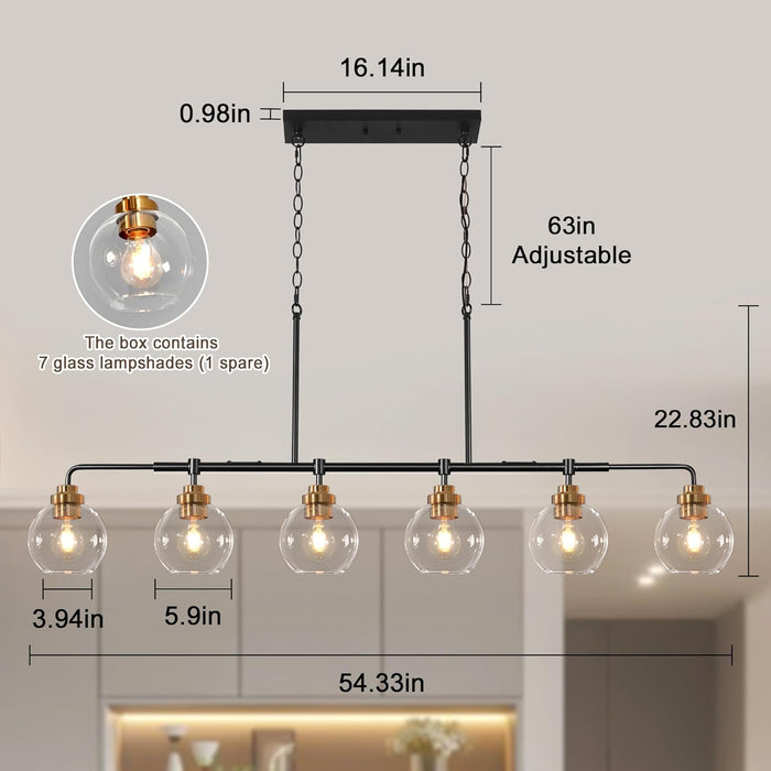 Black Gold Linear Chandelier Six Lights Illumination