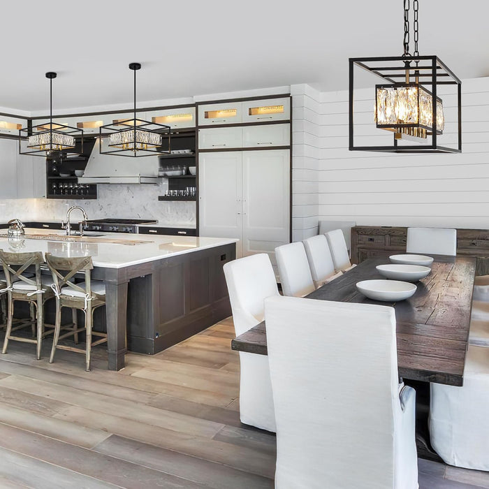 Black Crystal Foyer Entryway Chandelier Modern Farmhouse Square 5-Light Chandelier Light Fixture for Dining Room Kitchen Island Entrance Staircases Hallway