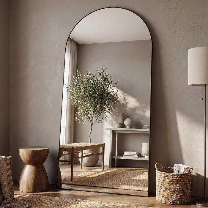 Full Length Mirror, 76"X34" Floor Mirror, Arched Floor Standing Freestanding Arch Full Body Mirrors with Stand for Bedroom, Hanging Mounted for Living Room Cloakroom,Black