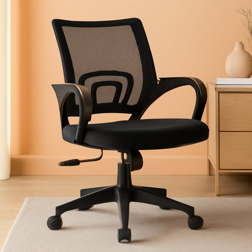 Office Chair Computer Desk Chair Gaming Ergonomic Mid Back Cushion Lumbar Support with Comfy Mesh Adjustable Swivel Rolling Home (Black)