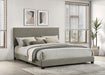 Home Furnishings - Dorian - Fabric Upholstered Wood Panel Bed with Padded Headboard, Wood Legs and Transitional Style - Bedroom - California King Size - Taupe - 300851KW