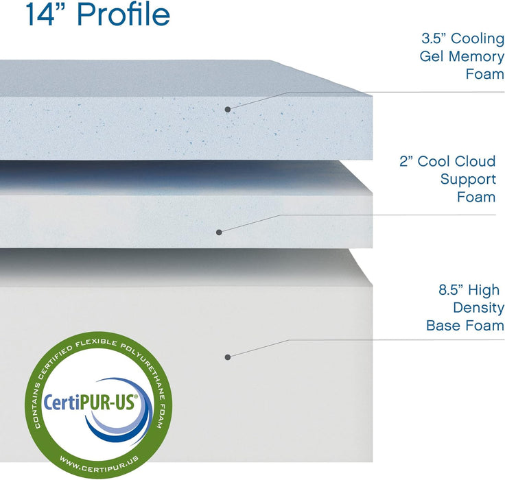 Chill 14 Inch Medium Firm Memory Foam Mattress King Size, with 2 Bonus  Memory Foam Bed Pillows, 14" with Pressure Relief, Certipur-Us Certified, Cooling King Mattress in a Box