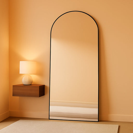 Full Length Mirror, 76"X34" Floor Mirror, Arched Floor Standing Freestanding Arch Full Body Mirrors with Stand for Bedroom, Hanging Mounted for Living Room Cloakroom,Black