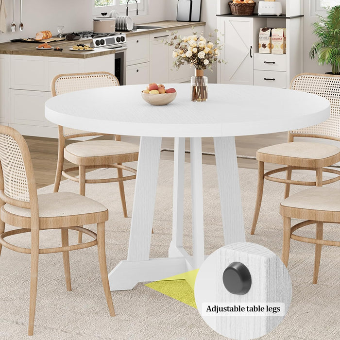 47 Inch round Dining Table for 4-6, Wood Kitchen Table with Cross Base and Adjustable Foot Pads, Dining Room Table with Circle Tabletop for Dining Room, Kitchen, Living Room, White