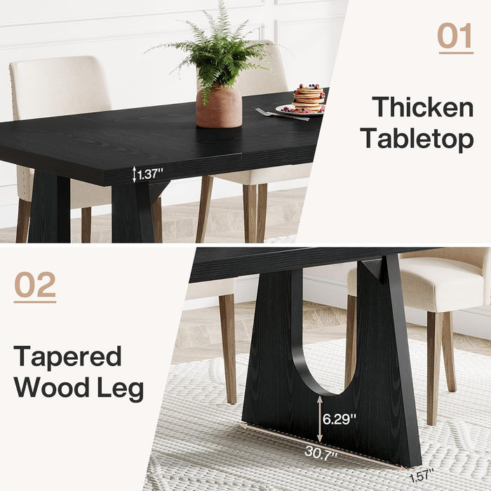 Large Dining Table for 6-8 People, 70.9-Inch Modern Kitchen Table for Dinner with Black Wooden Legs, Rectangular Kitchen Dining Table for Dining Room, Living Room, Home Furniture (Black)