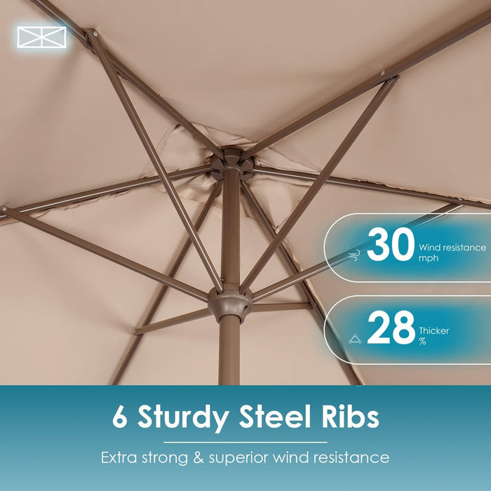 6.5X10 FT Rectangular-Patio-Umbrella | Outdoor-Table-Umbrellas | 6 Sturdy Steel Ribs | Push Button Tilt & Crank | Waterproof | Market Umbrella | for Pool Backyard Garden Deck | Tan