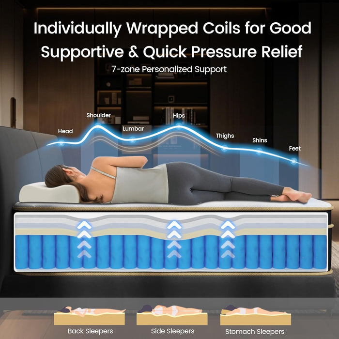 Luxury California King Mattress 12 Inch, Hotel Collection Hybrid Gel Memory Foam Mattress Cal King Size Bed in a Box, Pressure & Back Pain Relief, 7-Zone Pocket Springs, Lumbar & Hip Support