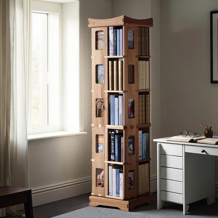 Larger Solid Wood Rotating Bookshelf, Revolving Bookcase (5-Tier)