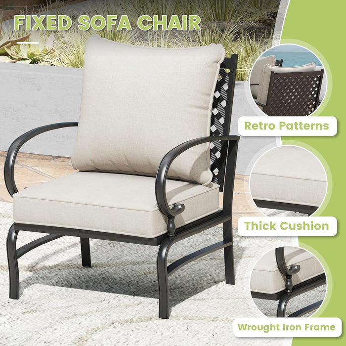 6 Pieces Outdoor Furniture Set, Cushioned Patio Conversation Set with 47" Coffee Table, Spacious 3-Seat Sofa, 2 Patio Sofa Chairs and 2 Cushioned Ottomans, Beige