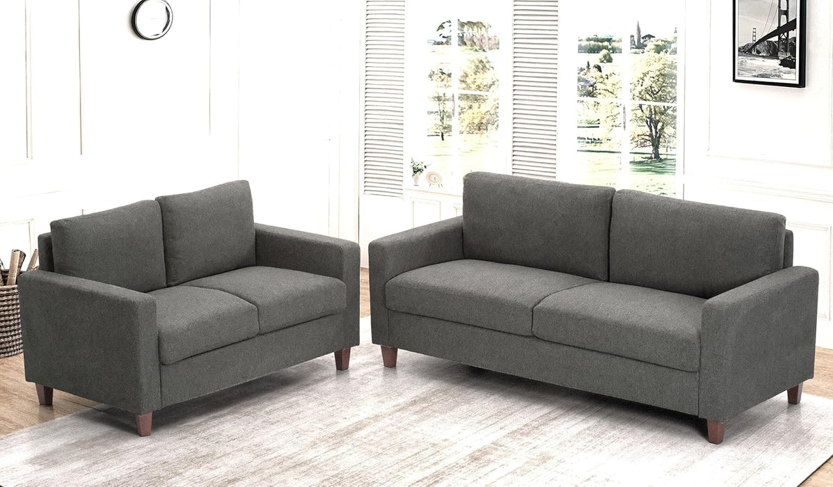 Miles 2 Piece Couch and Loveseat Sets with Reversible Back Pillows, Mid Century Modern Sofa for Small Spaces, Living Rooms, And, Apartments, Grey