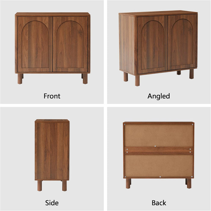 Modern Sideboard Buffet Cabinet with Arched Finish Doors, Kitchen Storage Cabinet with Solid Wood Legs, Accent Console Table for Dining Room Living Room (Walnut)