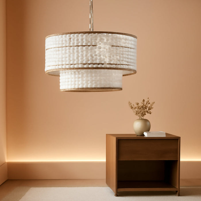 Dia 22 Inch Boho Wood Bead Chandelier Farmhouse, Bohemia Dining Room Light Fixture over Table, White Bead Pendant Chandelier for Bedroom Kitchen Hallway Entryway Nursery Living Room Foyer