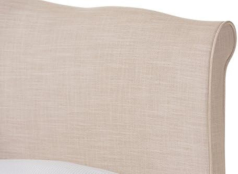 Fayana French Classic Modern Style Beige Linen Fabric Platform Bed, Queen, Off-White