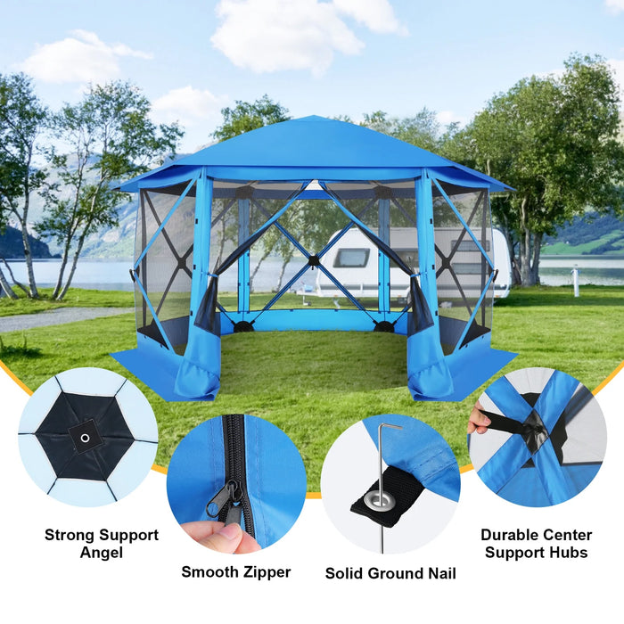 Pop up Gazebo Starry Sky Screen Tent Screen House with a Mesh Top for Camping, 12X12 Screen Room with Mosquito Netting, Hub Tent Instant Screened Canopy with Carrying Bag, Blue