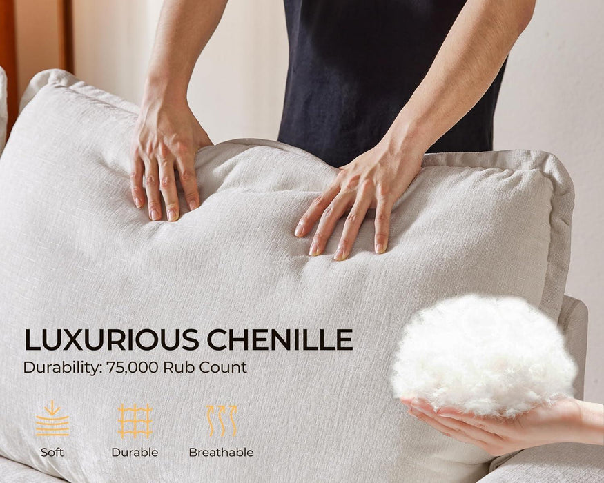 102.8'' Loveseat Power Recliner Sofa with Headrest, Oversized Cloud Modular Sectional Couch with Table, Drawer, Charging, 3-Seater with Storage Ottoman for RV Home Theater, Chenille, White