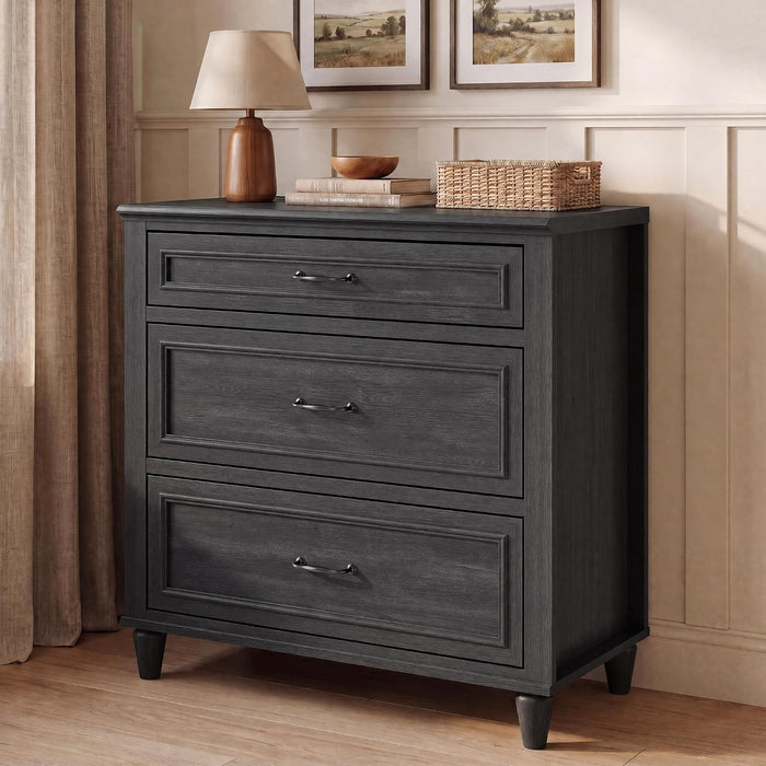 3 Drawer Dresser for Bedroom Set of 2, 31.5" Wide Modern Closet Chest of Drawers with Metal Handles,Wood Nightstand Storage Organizer for Living Room, Hallway, Black Grey