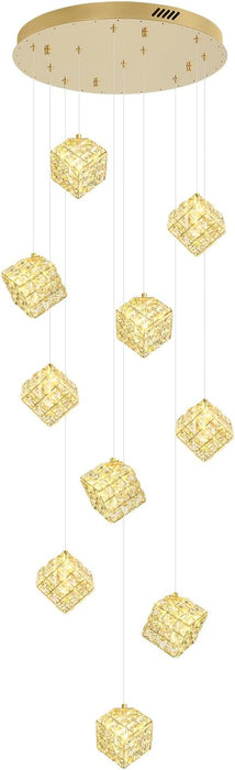Gold Crystal LED Chandelier Staircase Ceiling Light