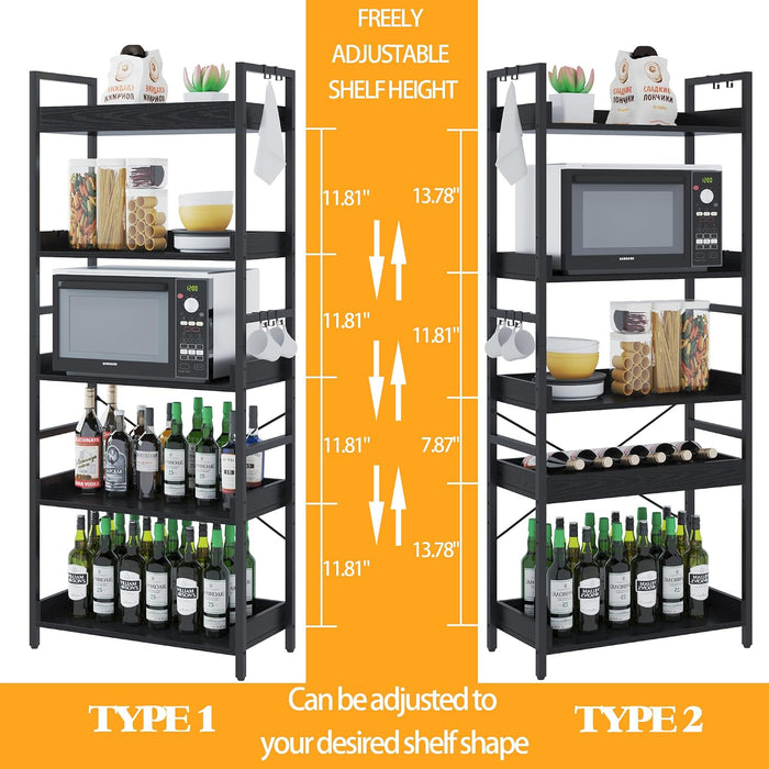 5 Tier Bookshelf, Adjustable Industrial Bookcase, Vertical Tall Book Shelf, Wood and Black Metal Open Bookshelves for Home Office, Living Room, Bedroom