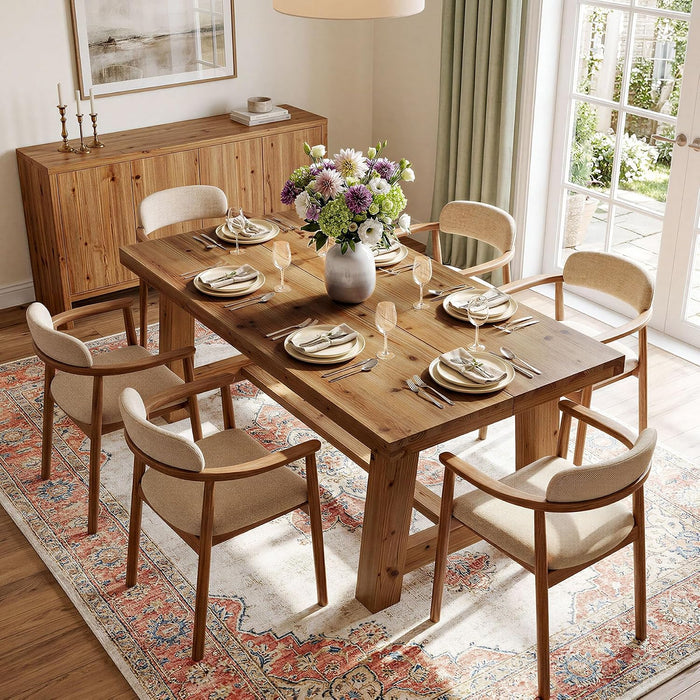 63-Inch Solid Wood Dining Table, Farmhouse Kitchen Table for 4-6 People, Rectangular Wooden Dinner Table with Thick Top & Trestle Base,Natural Wood