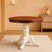 AMT-WLW-TP Antique Kitchen Dining Table - a round Wooden Table Top with Pedestal Base, 36X36 Inch, Walnut & Linen White
