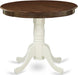AMT-WLW-TP Antique Kitchen Dining Table - a round Wooden Table Top with Pedestal Base, 36X36 Inch, Walnut & Linen White