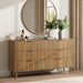 Fluted 6 Drawer Dresser for Bedroom, 55" Wide Wooden Chest of Drawers with Rounded Corners, Gold Handles, Modern Storage Organizer for Bedroom, Hallway(Walnut)