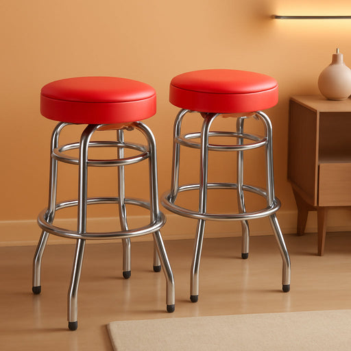 Bruno 2 Pack Double Ring Chrome Barstool with Red Seat