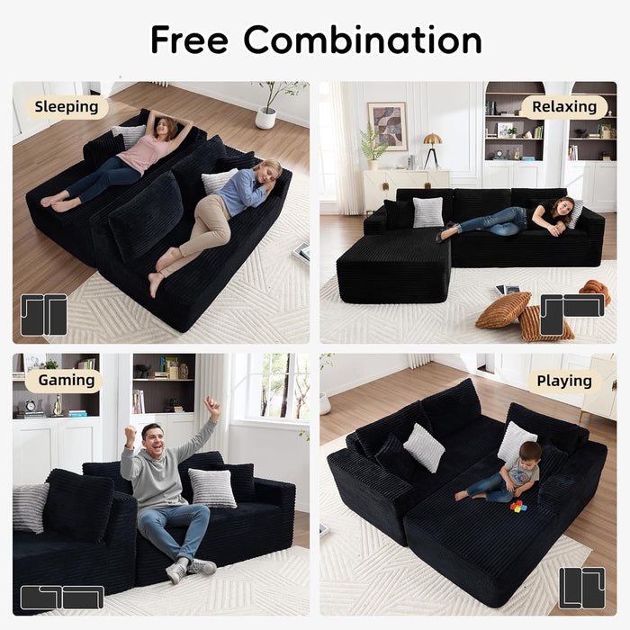 108 Inches LeftFacing HighEnd Sectional Sofa Black