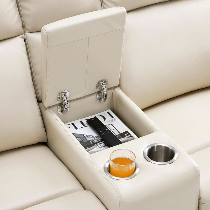 65.7" Zero Wall Recliner Loveseat with Console, 2-Seat Power Wall Hugger Sofa with Cup Holders, USB & Type-C Dual Charge Ports, for Living Room, RV PR646M2 (Beige, Loveseat with Console)