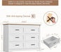 Farmhouse Dresser for Bedroom 6 Drawers Dresser with Power Outlets Rustic Chest of Drawers with Natural Texture White Organizer for Living Room Hallway